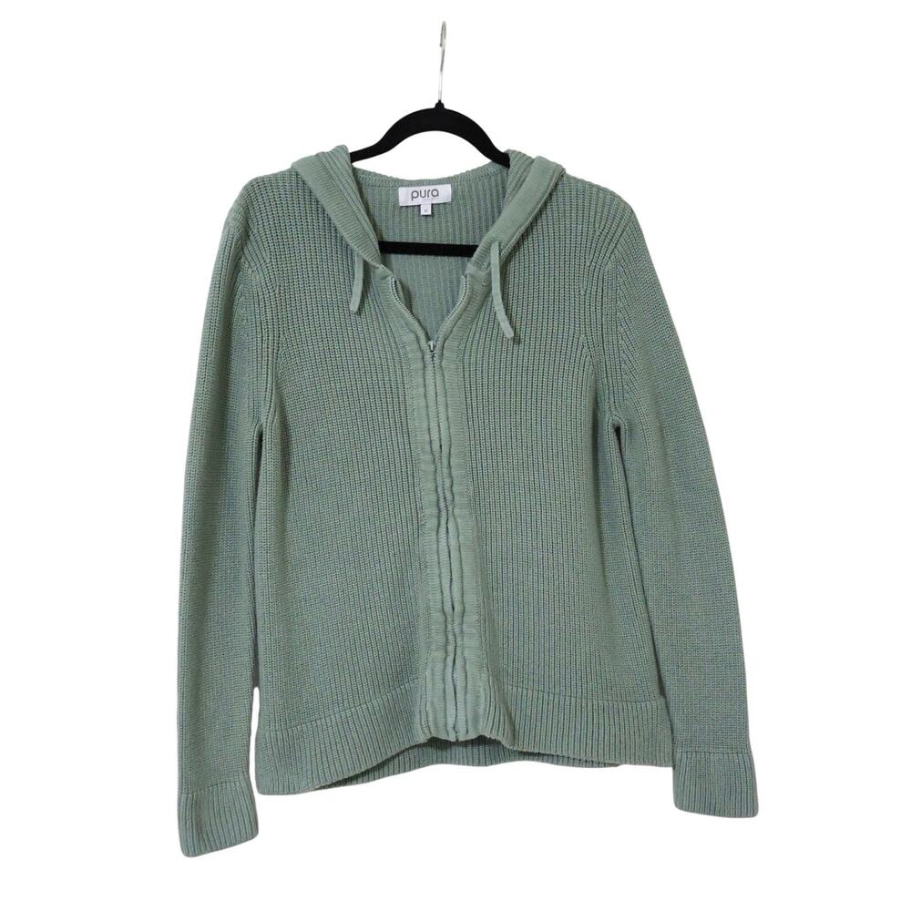 Pura Cashmere Supima Cotton Sage Green Fisherman Full Zip Hoodie M Coastal